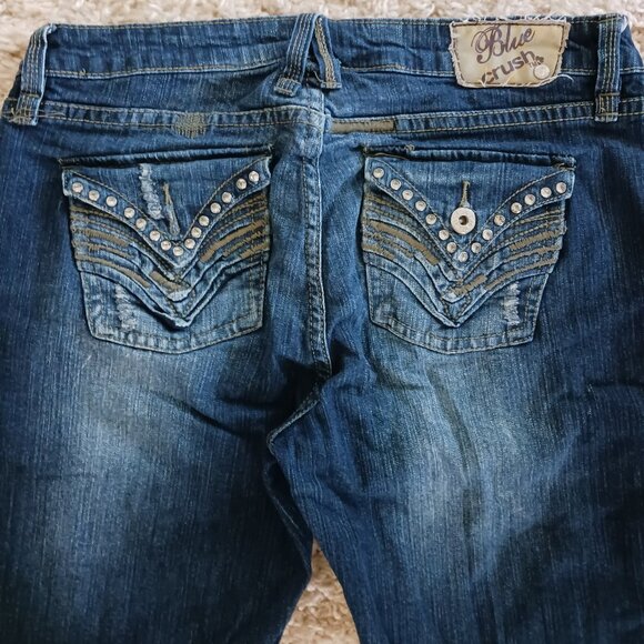 Blue Crush Skinny Blue Women's Jeans Sz 9 Embellished Pockets Boho Distressted - Picture 7 of 13